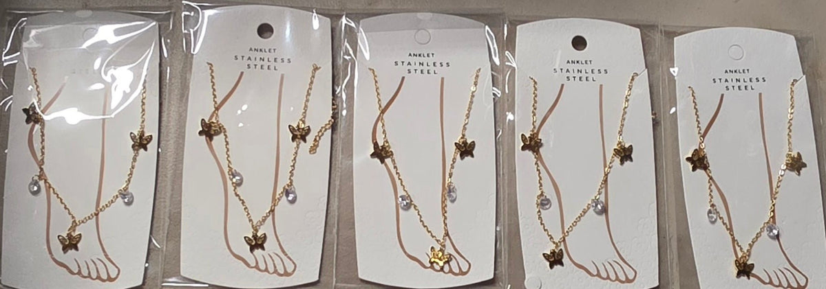 Butterfly Anklet – Stainless Steel Silver & Gold - Angelique Boutique