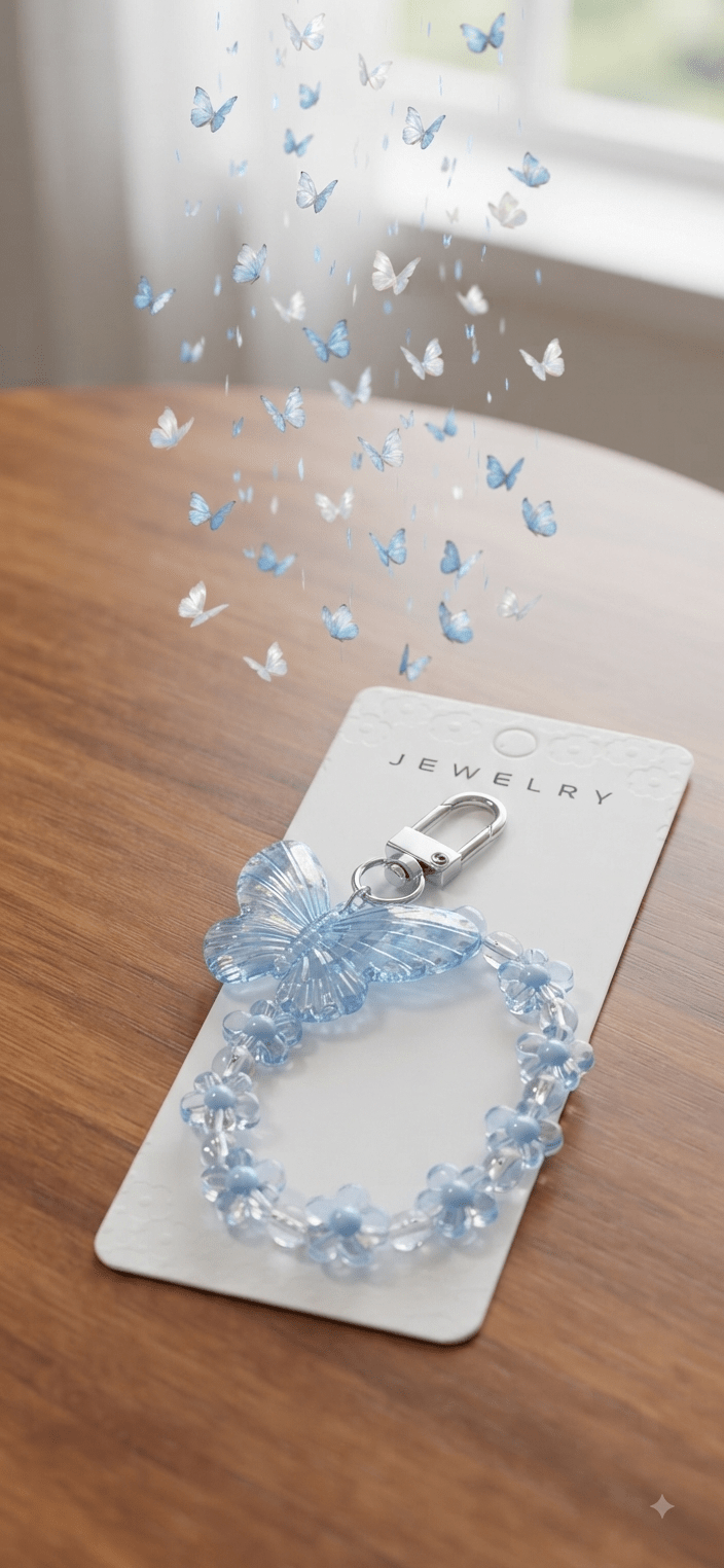 Butterfly Flower Bead Keychain Charm – 5 Colors - Angelique Boutique