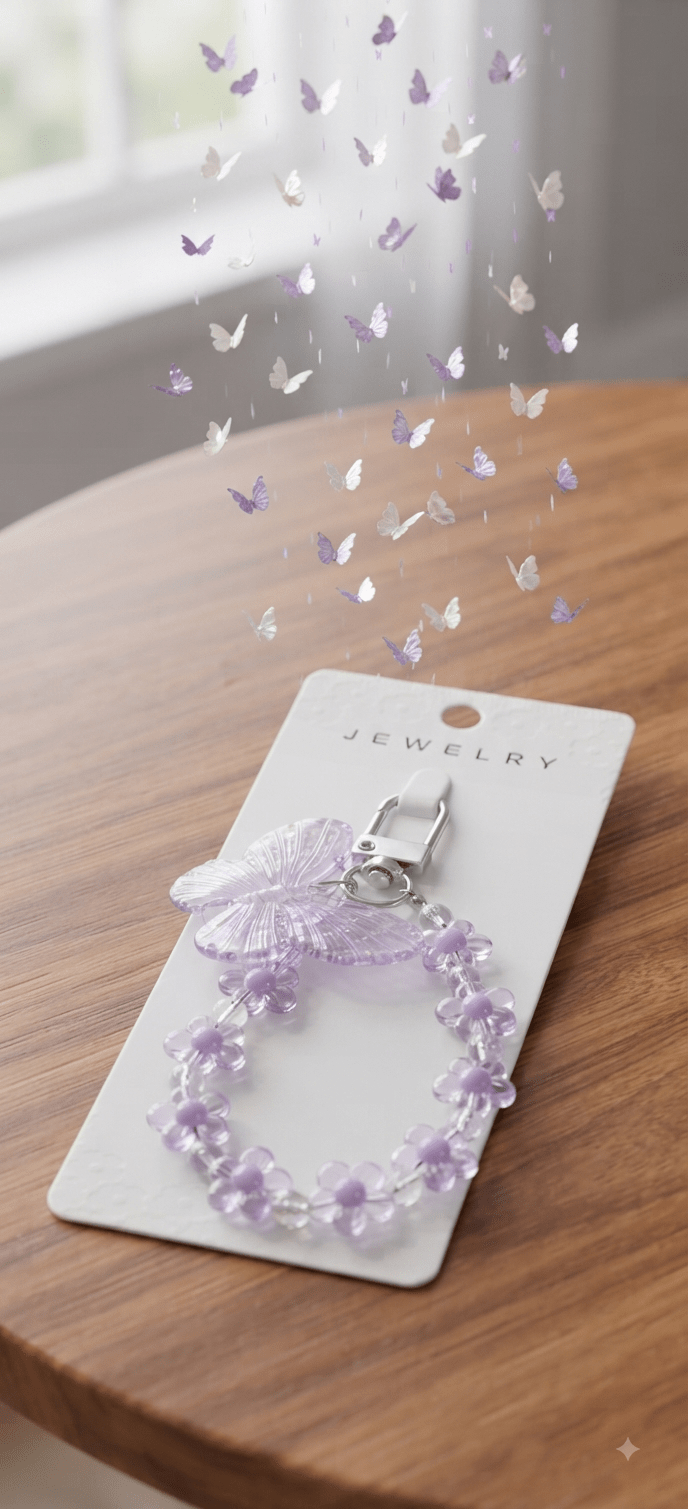 Butterfly Flower Bead Keychain Charm – 5 Colors - Angelique Boutique