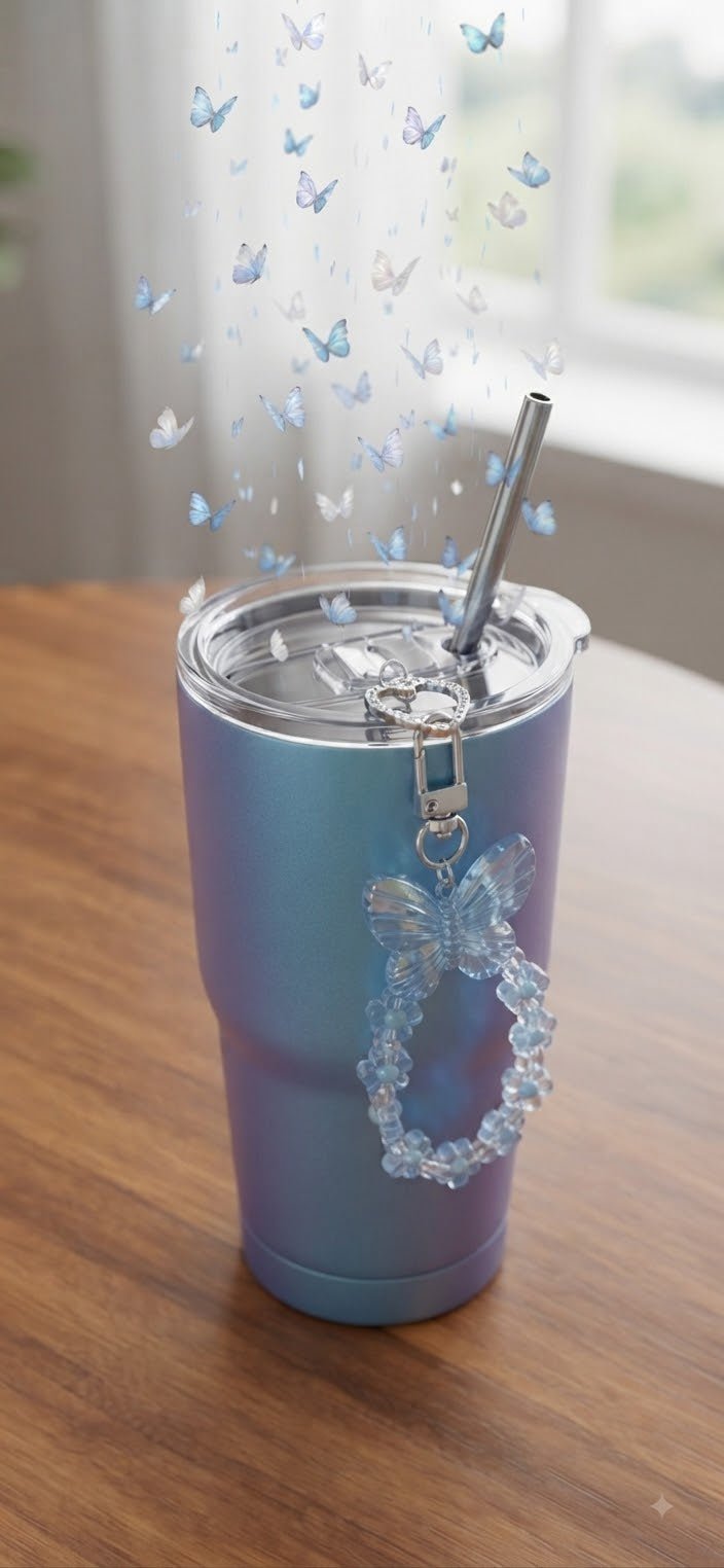 Butterfly Flower Bead Keychain Charm – 5 Colors - Angelique Boutique