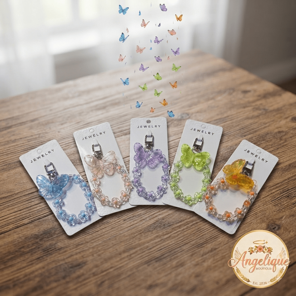 Butterfly Flower Bead Keychain Charm – 5 Colors - Angelique Boutique