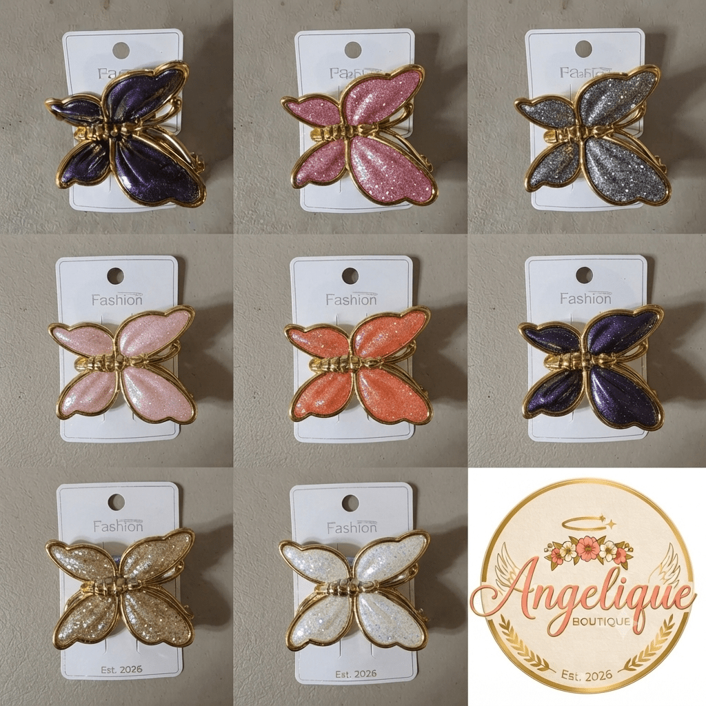 Butterfly Hair Claw Clip Glitter | Women & Girls | 10 Colors - Angelique Boutique