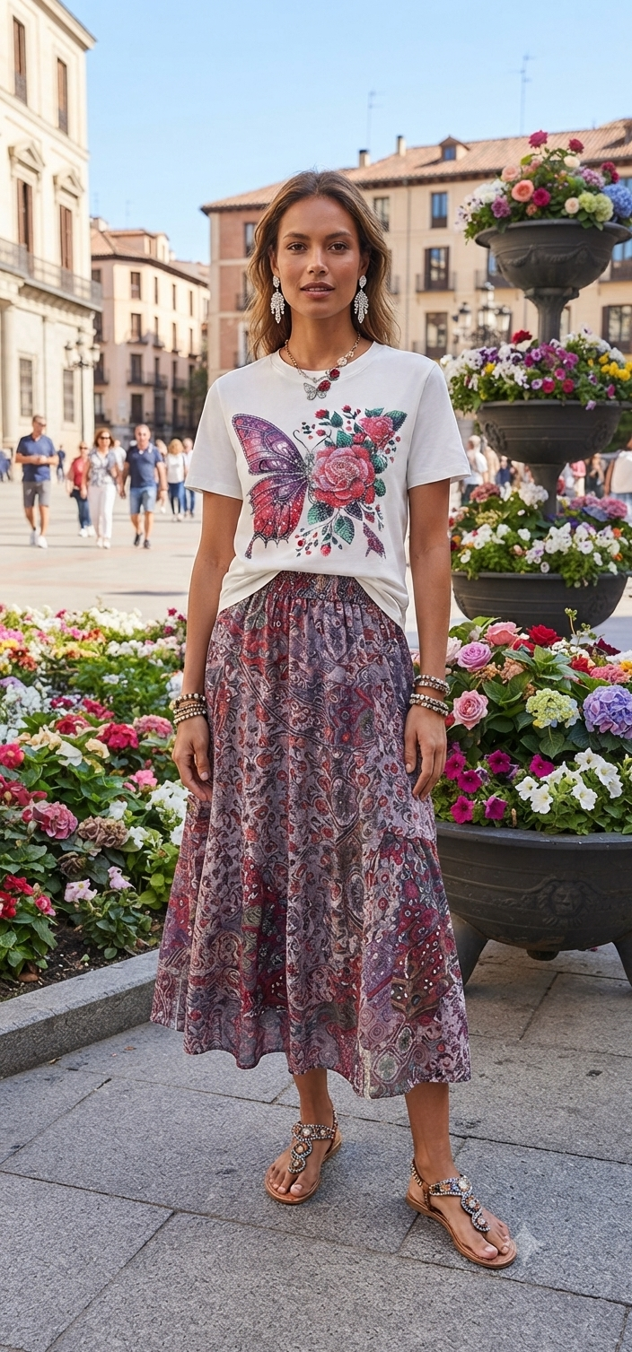 Butterfly Rose Rhinestone Graphic Tee | Women's Short Sleeve Top - Angelique Boutique