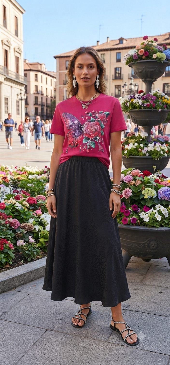 Butterfly Rose Rhinestone Graphic Tee | Women's Short Sleeve Top - Angelique Boutique