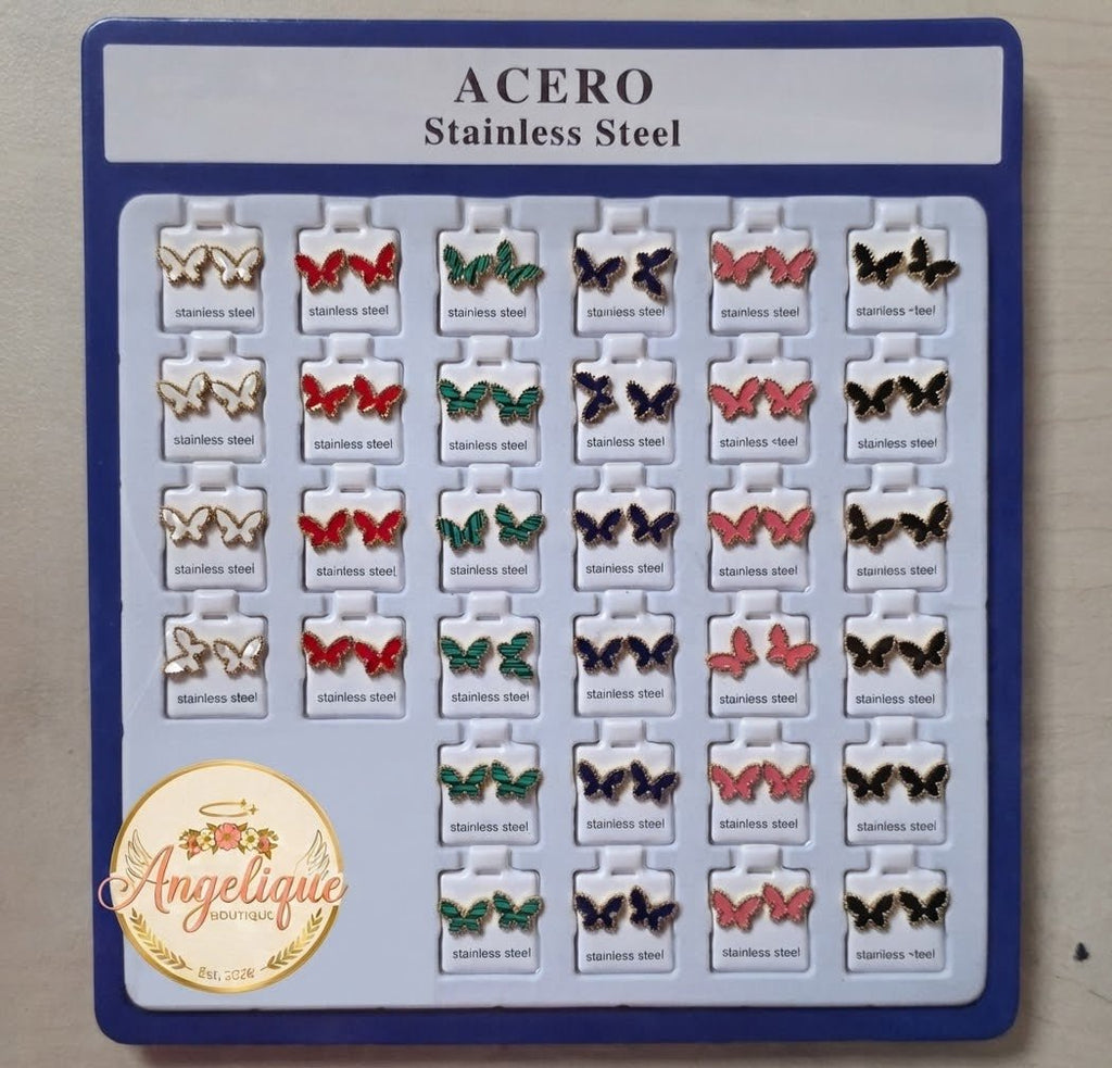 Butterfly Stainless Steel Earrings with Gold Details – 6 Colors - Angelique Boutique