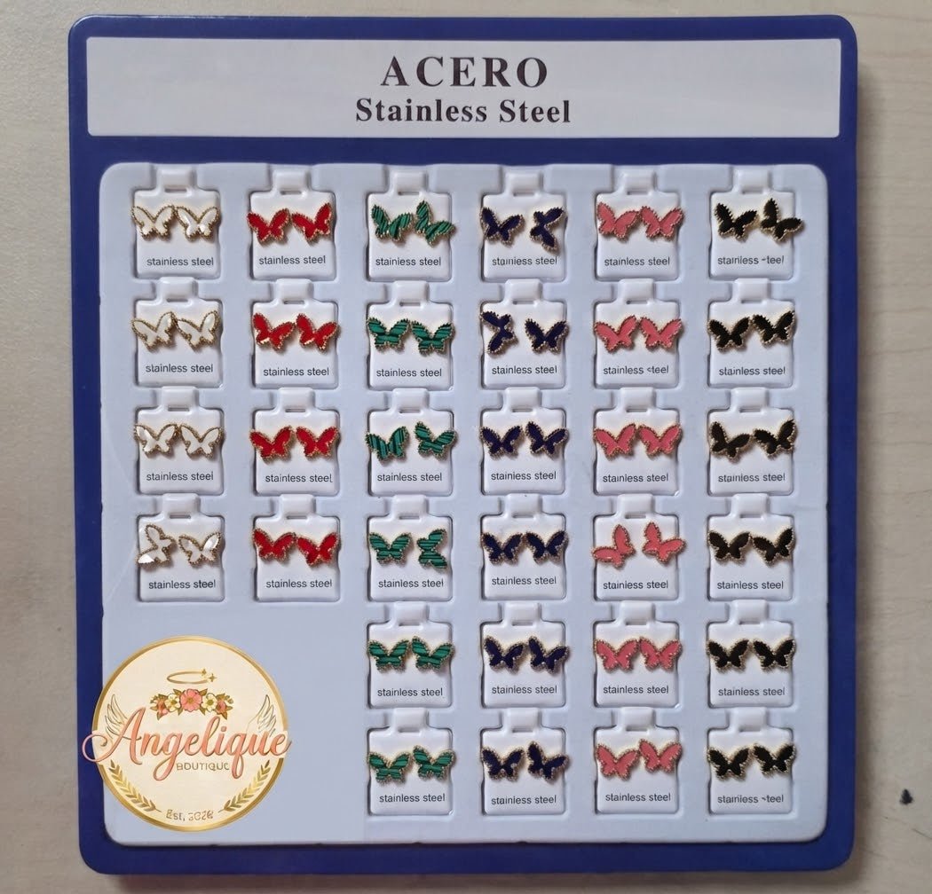 Butterfly Stainless Steel Earrings with Gold Details – 6 Colors - Angelique Boutique