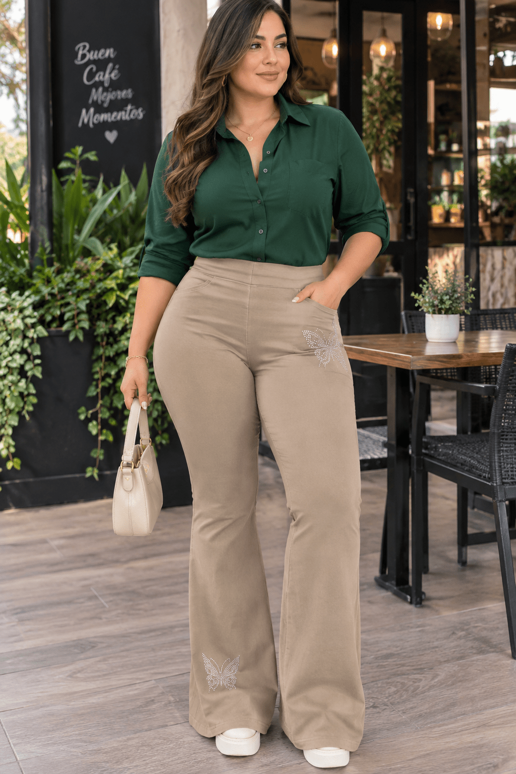 Butterfly Stone Leggings – Wide Waistband & Rhinestone Detail - Angelique Boutique