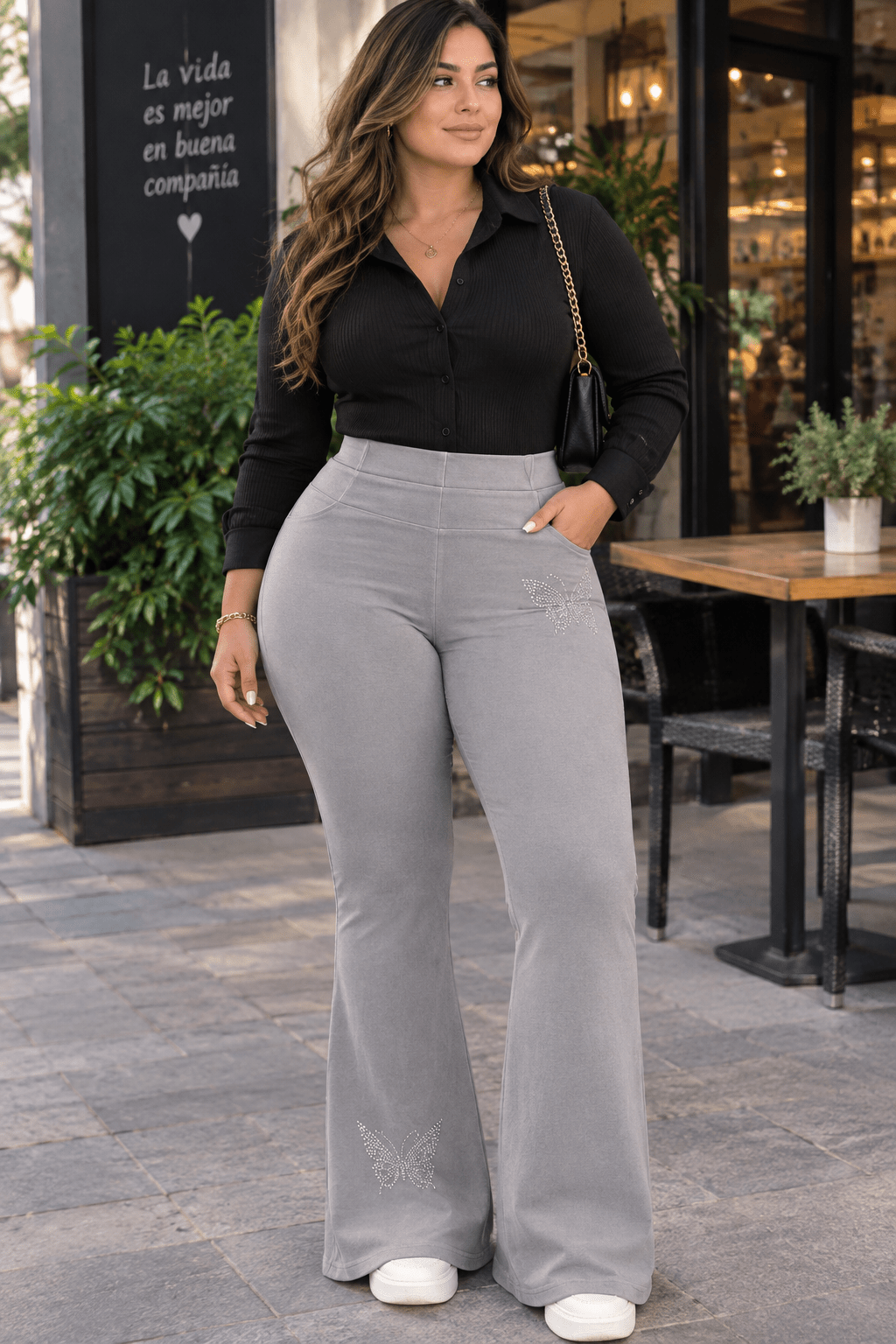 Butterfly Stone Leggings – Wide Waistband & Rhinestone Detail - Angelique Boutique