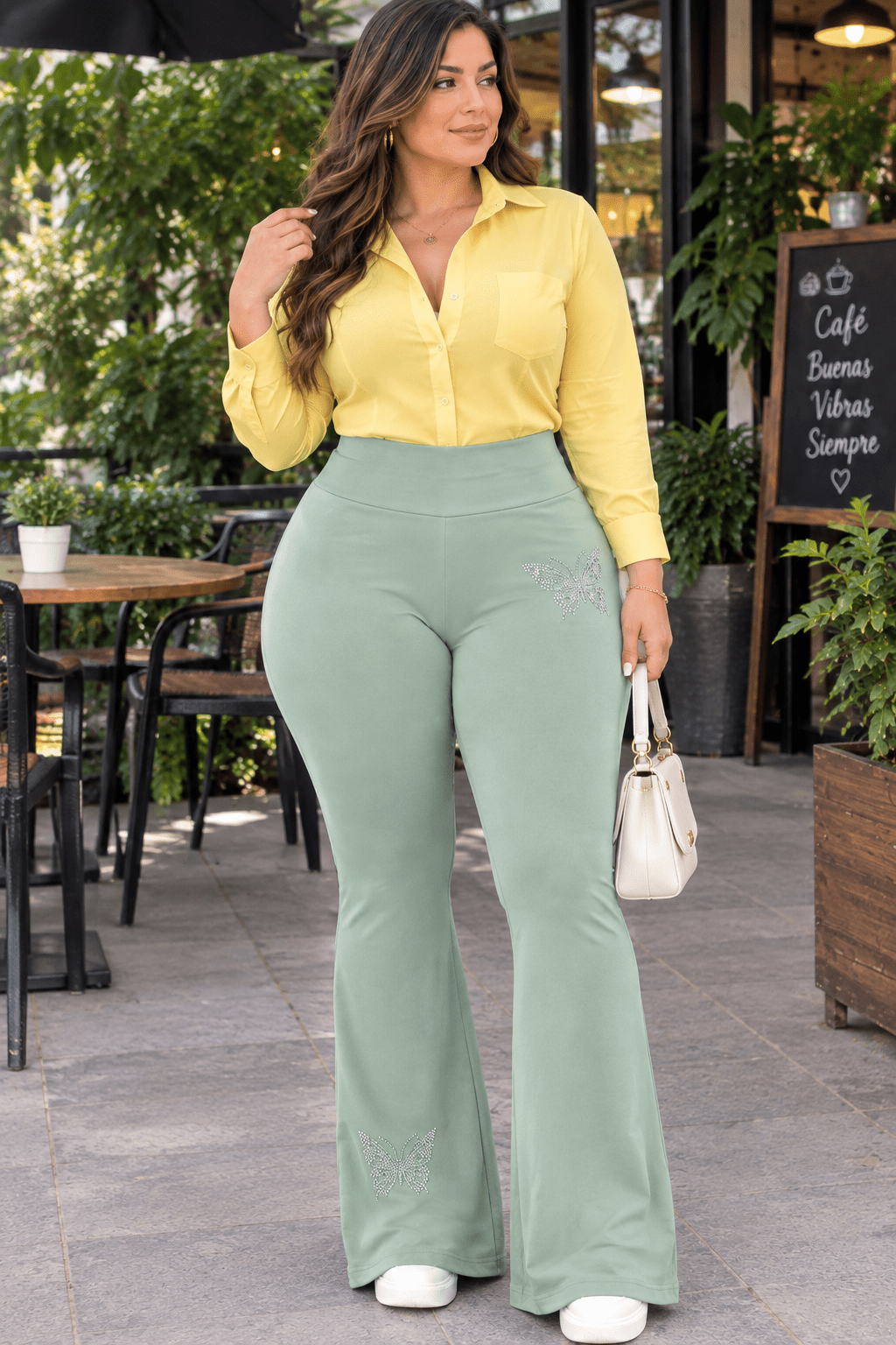 Butterfly Stone Leggings – Wide Waistband & Rhinestone Detail - Angelique Boutique