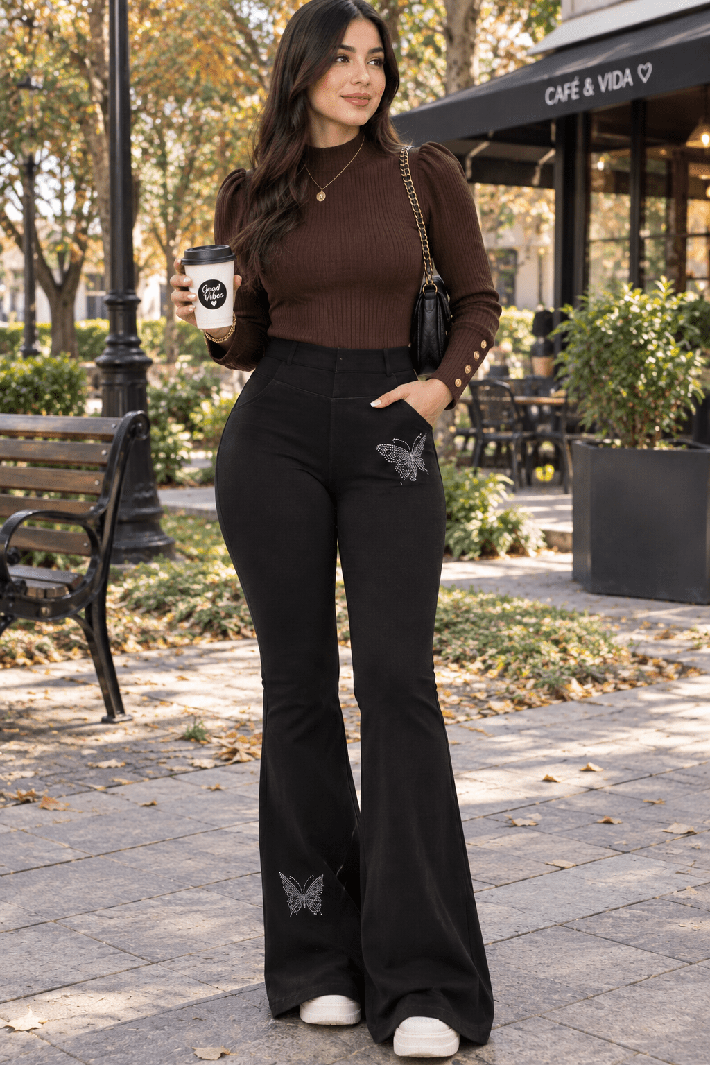 Butterfly Stone Leggings – Wide Waistband & Rhinestone Detail - Angelique Boutique