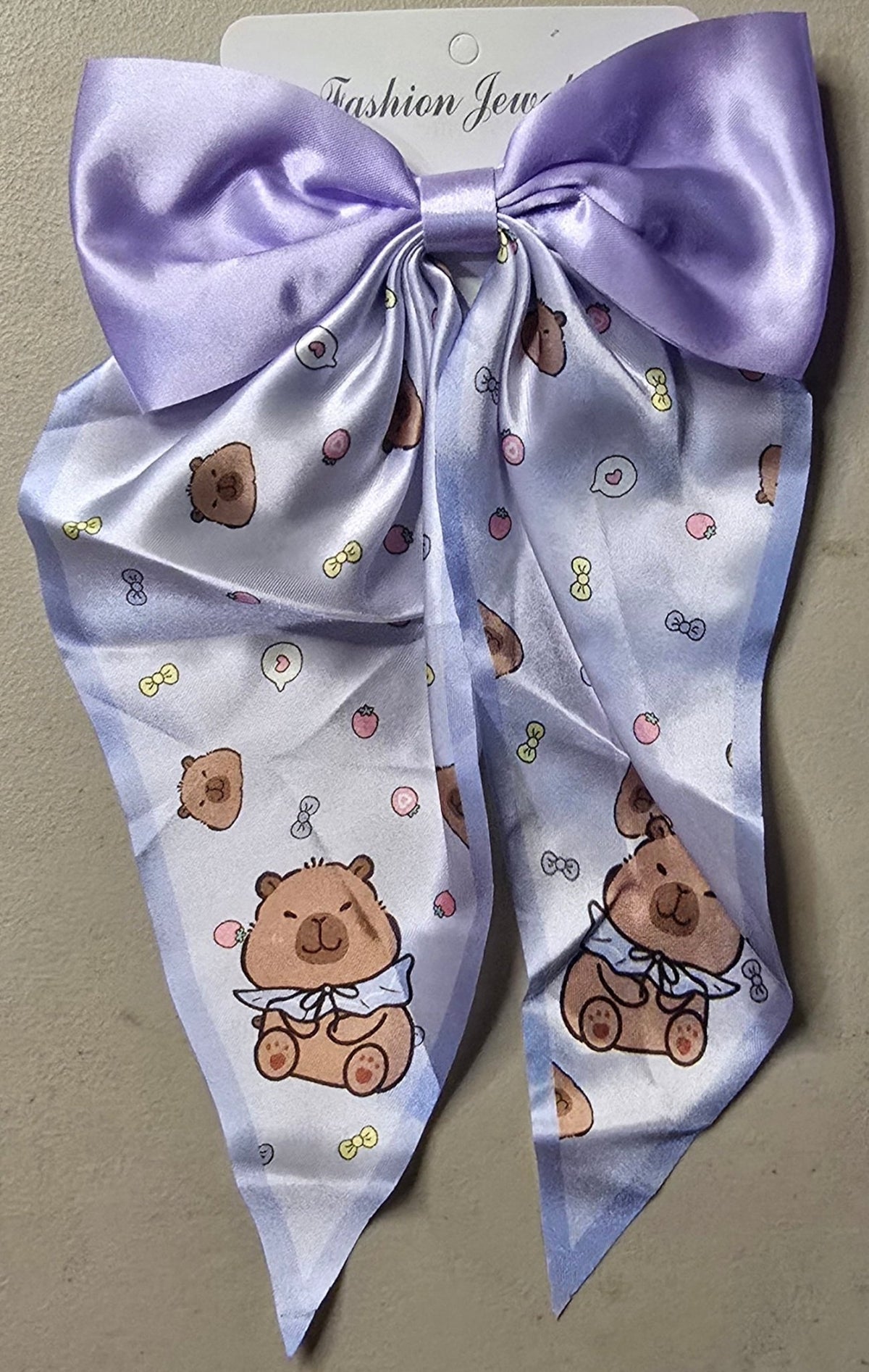 Capybara Coquette Satin Hair Bow for Girls – Long Ribbon Bow Clip - Angelique Boutique