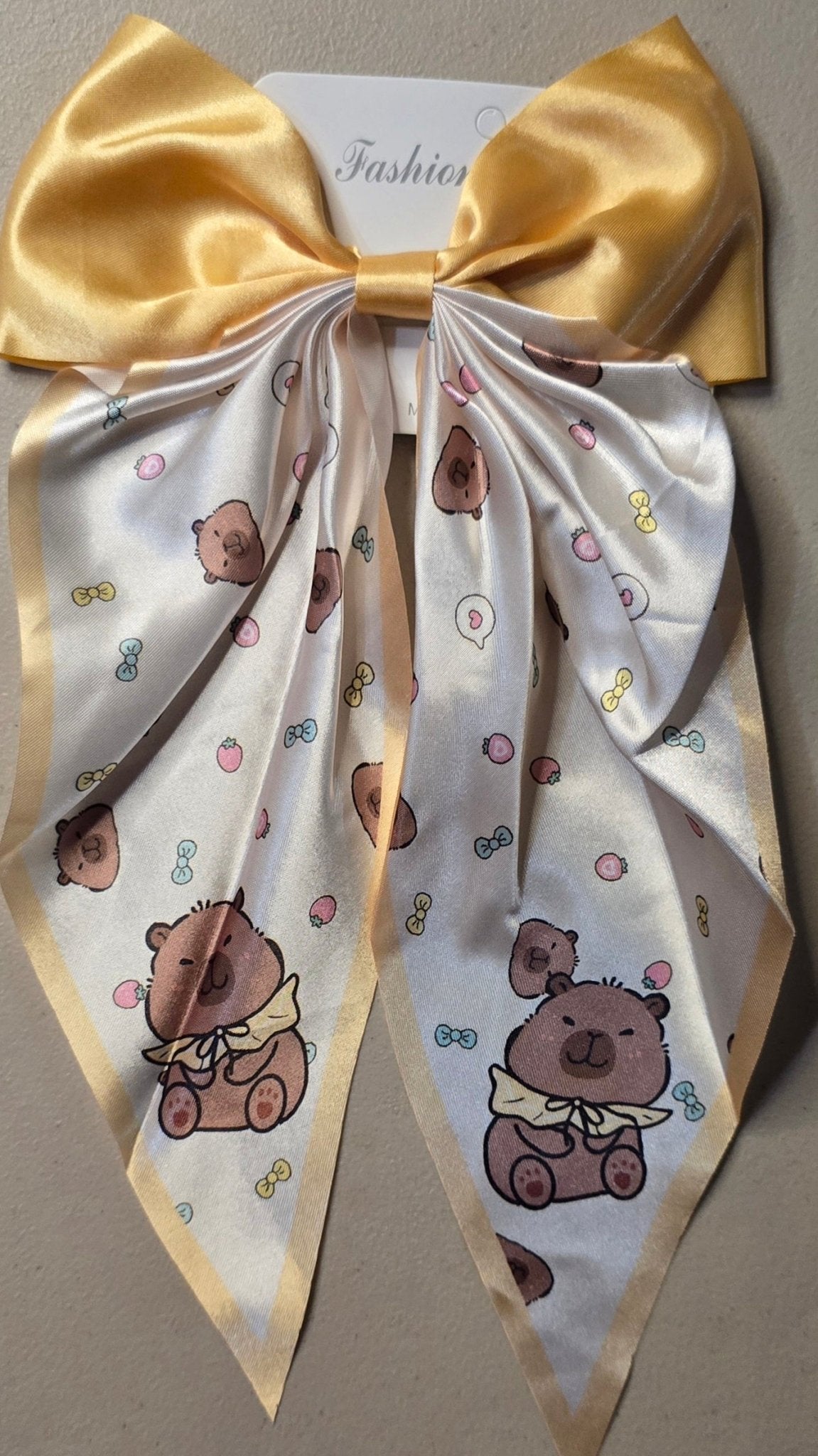 Capybara Coquette Satin Hair Bow for Girls – Long Ribbon Bow Clip - Angelique Boutique