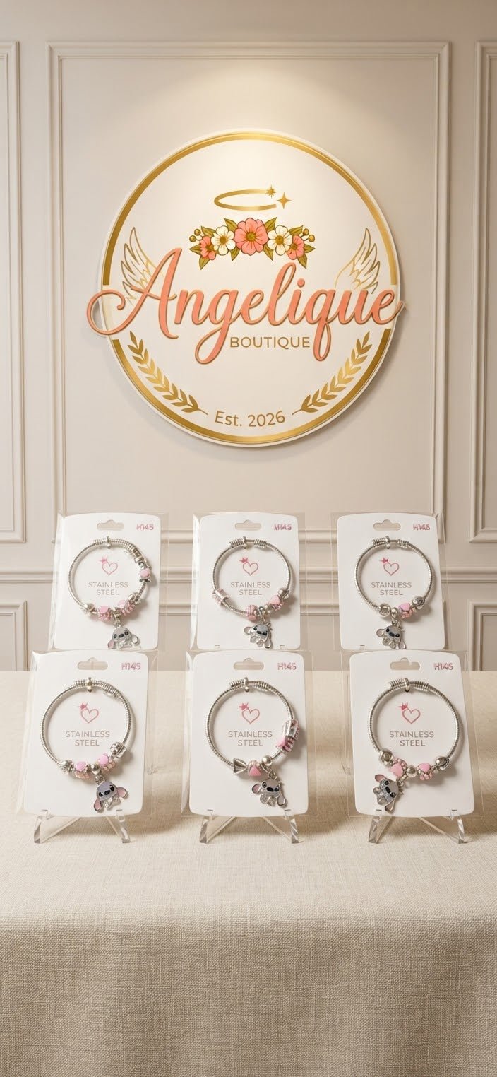 Cartoon Character Charm Bead Bracelet Stainless Steel – Pink & Blue - Angelique Boutique