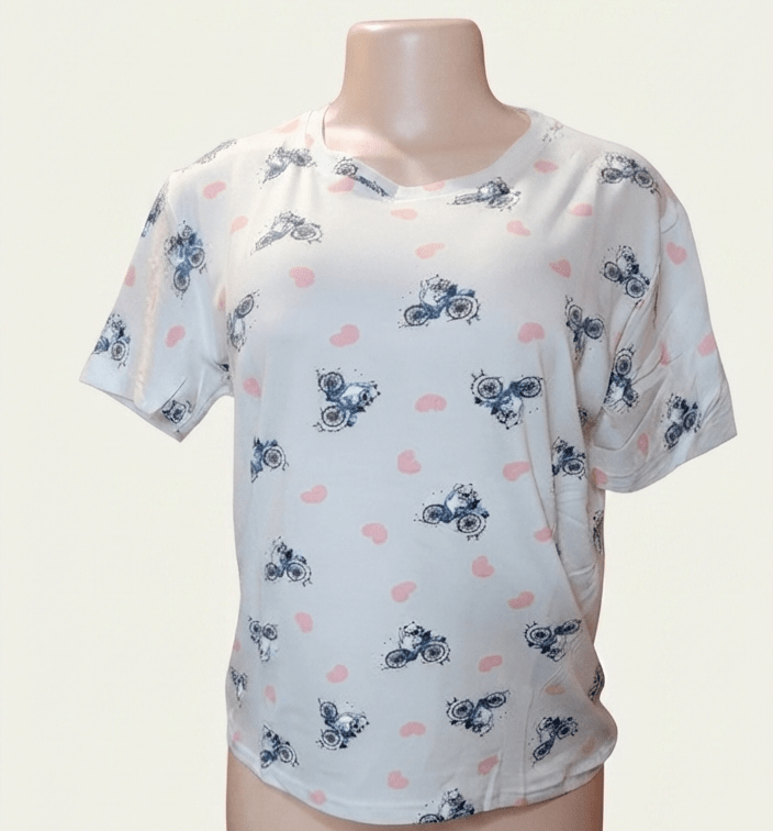 Cat on a Bicycle Blouse with Heart Detail – Women's Graphic Top - Angelique Boutique
