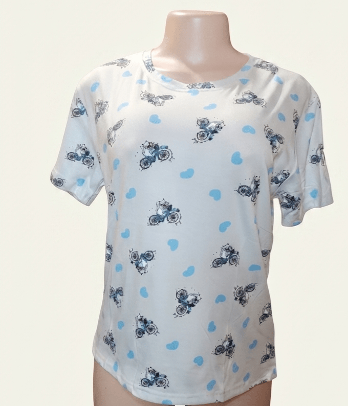 Cat on a Bicycle Blouse with Heart Detail – Women's Graphic Top - Angelique Boutique