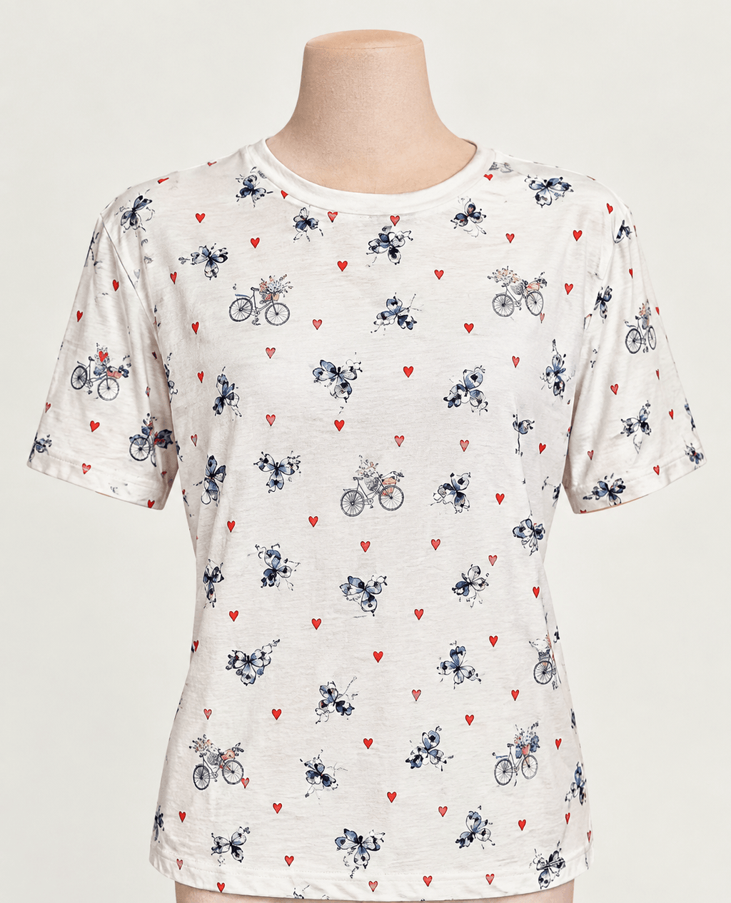 Cat on a Bicycle Blouse with Heart Detail – Women's Graphic Top - Angelique Boutique