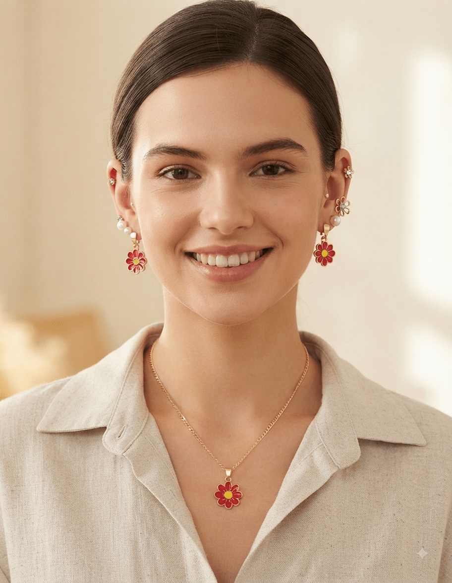 Chain Necklace & 3 Pairs Earrings Set – 7 Colors - Angelique Boutique