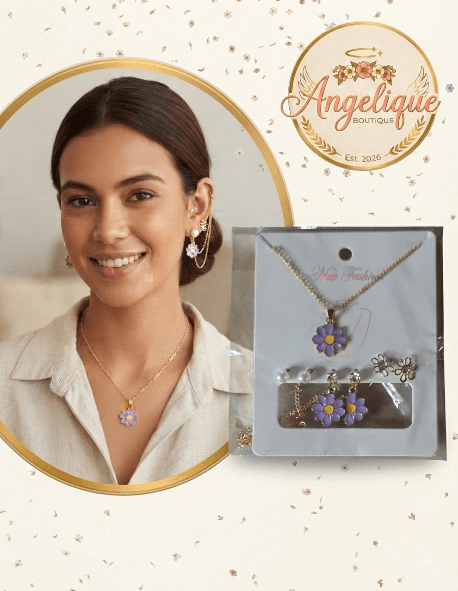 Chain Necklace & 3 Pairs Earrings Set – 7 Colors - Angelique Boutique