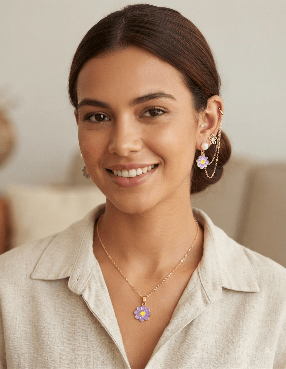 Chain Necklace & 3 Pairs Earrings Set – 7 Colors - Angelique Boutique