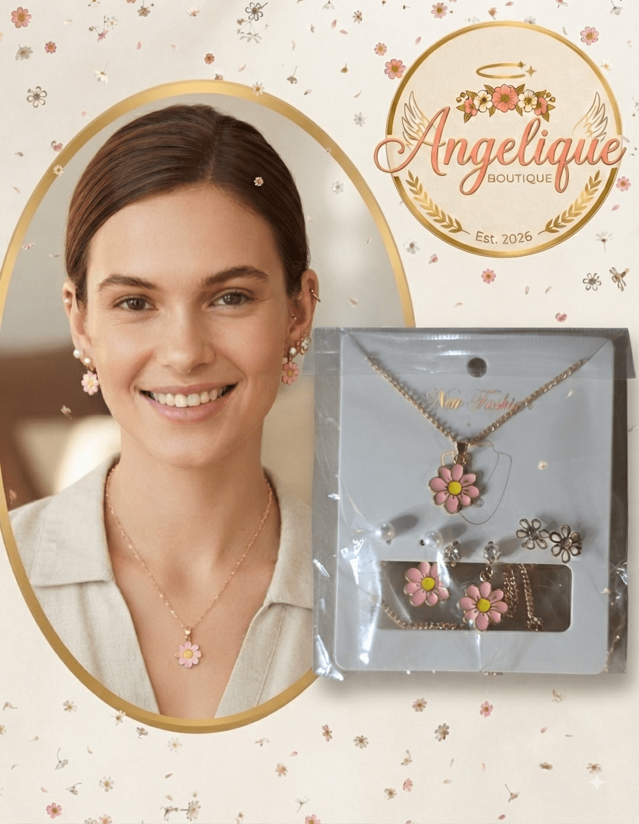 Chain Necklace & 3 Pairs Earrings Set – 7 Colors - Angelique Boutique