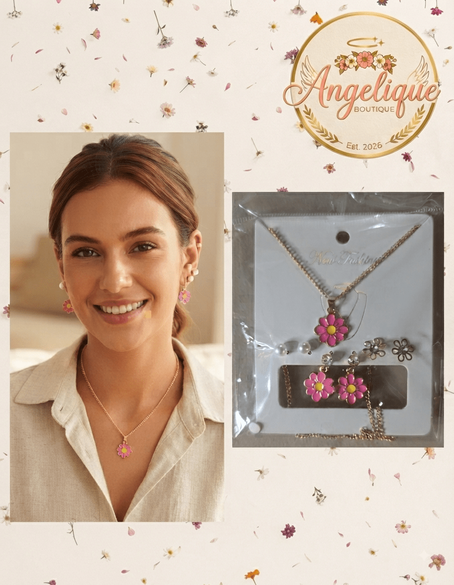 Chain Necklace & 3 Pairs Earrings Set – 7 Colors - Angelique Boutique