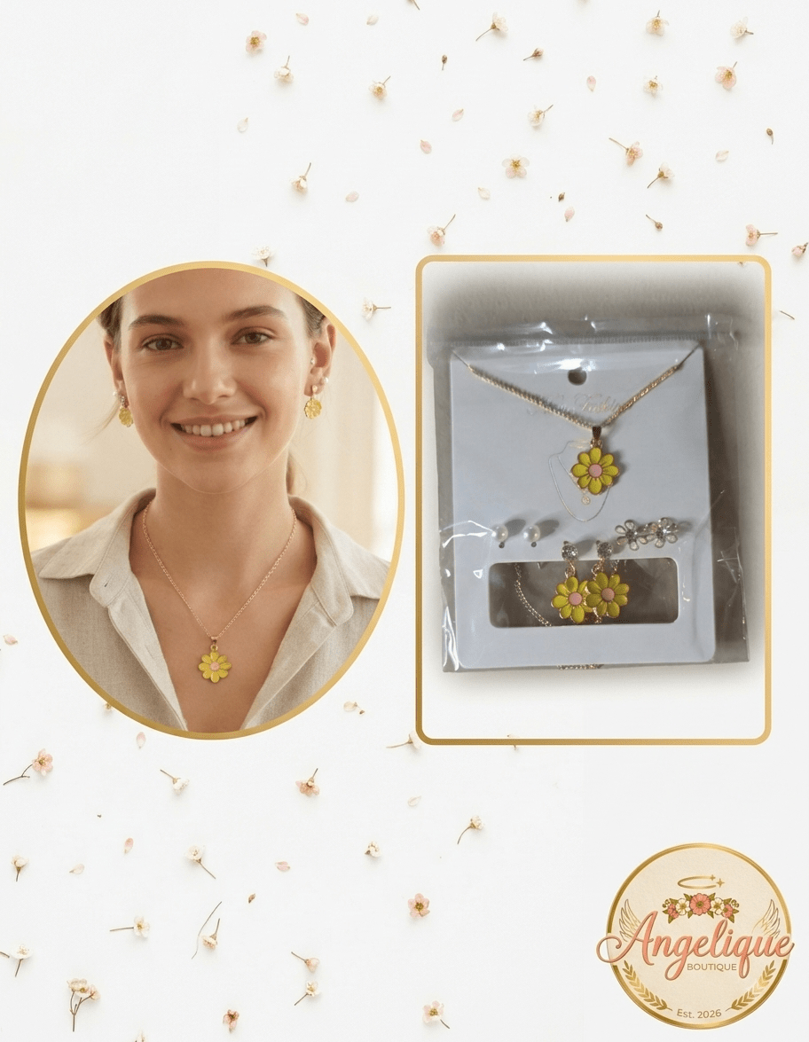 Chain Necklace & 3 Pairs Earrings Set – 7 Colors - Angelique Boutique