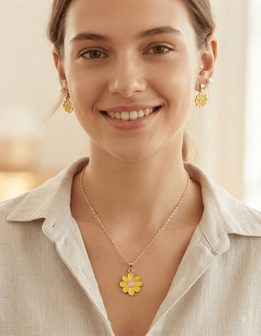 Chain Necklace & 3 Pairs Earrings Set – 7 Colors - Angelique Boutique
