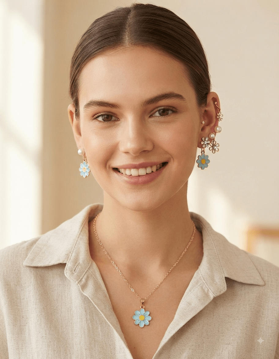 Chain Necklace & 3 Pairs Earrings Set – 7 Colors - Angelique Boutique