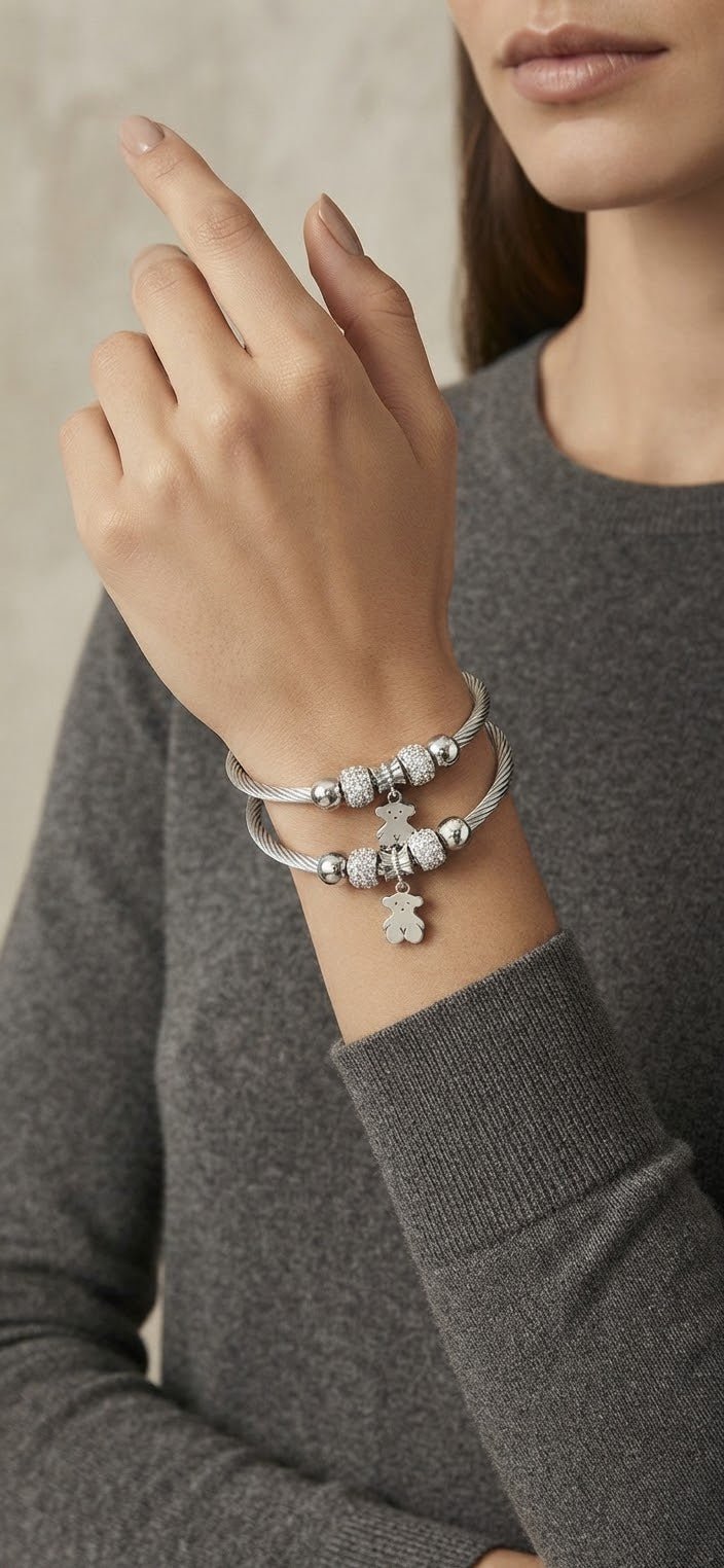 Charm Style Adjustable Stainless Steel Bracelet for Women – Silver - Angelique Boutique