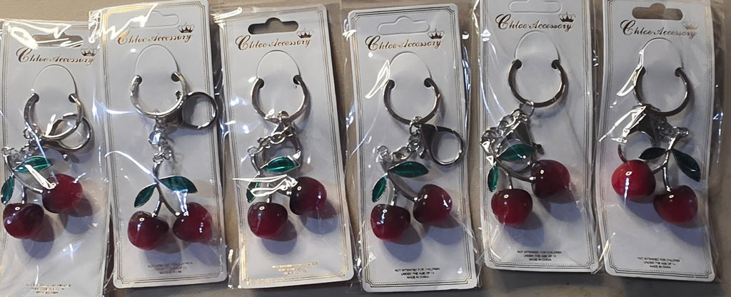 Cherry Charm Keychain – Gold & Silver Finish - Angelique Boutique