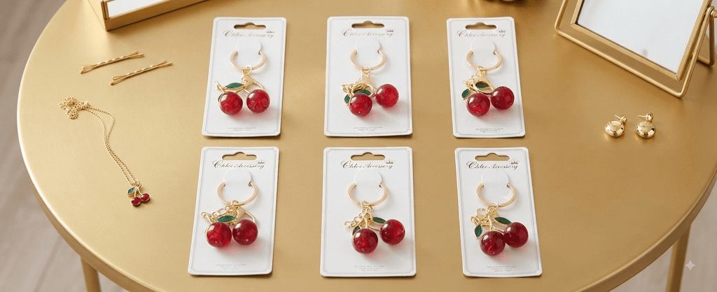 Cherry Charm Keychain – Gold & Silver Finish - Angelique Boutique