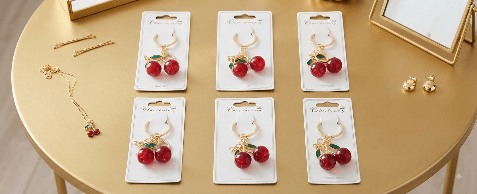 Cherry Charm Keychain – Gold & Silver Finish - Angelique Boutique