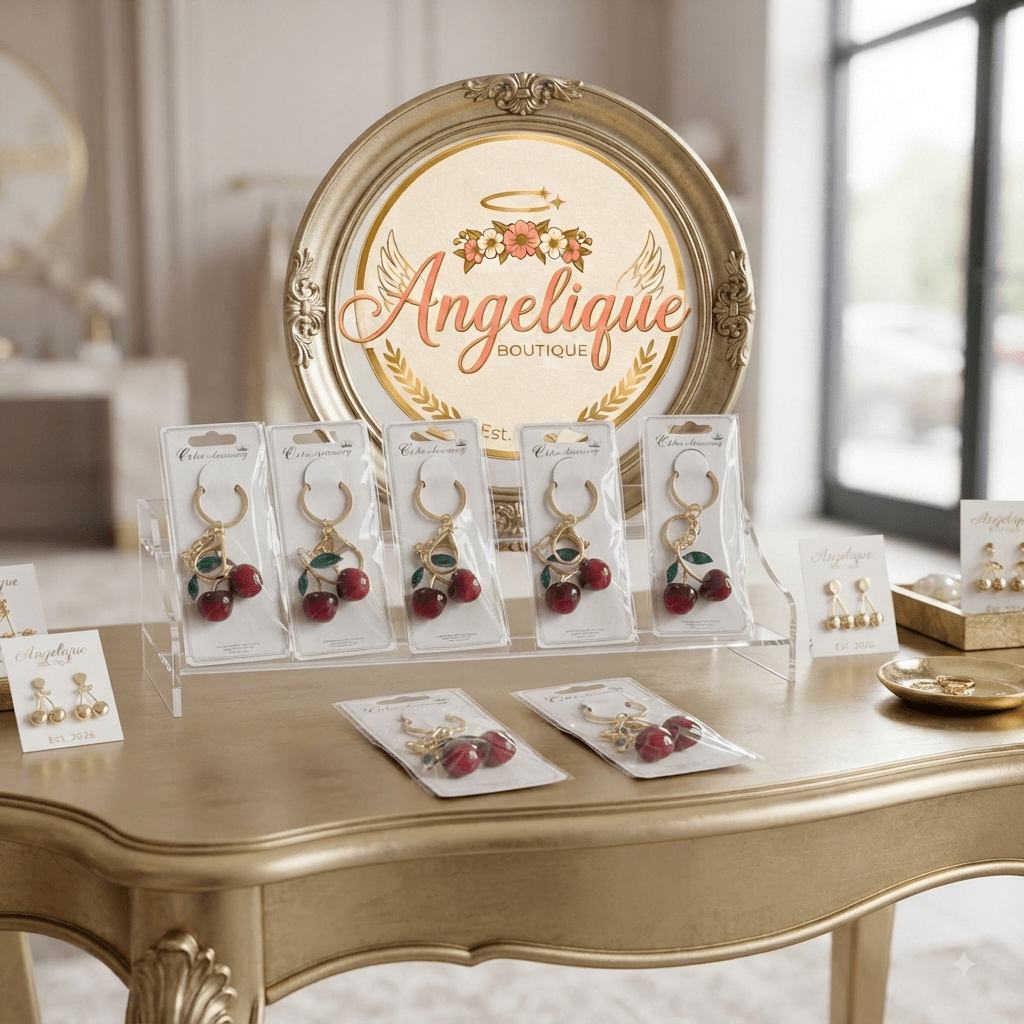 Cherry Charm Keychain – Gold & Silver Finish - Angelique Boutique