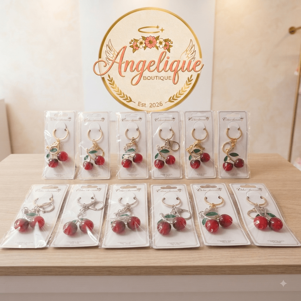 Cherry Charm Keychain – Gold & Silver Finish - Angelique Boutique