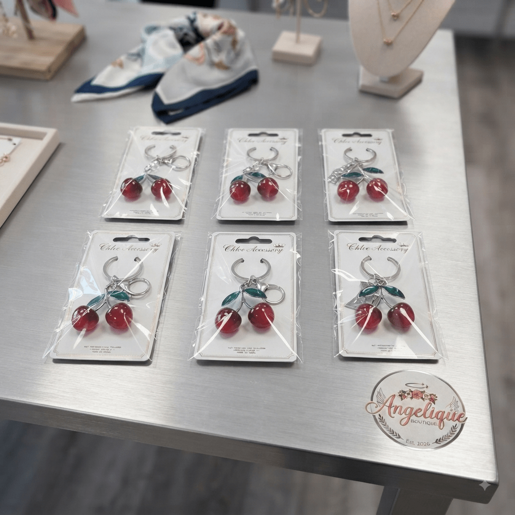 Cherry Charm Keychain – Gold & Silver Finish - Angelique Boutique