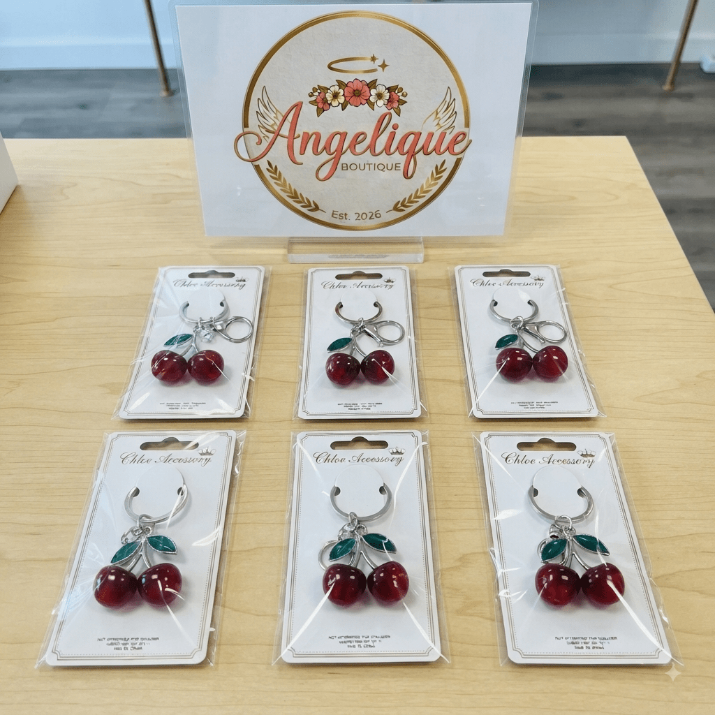 Cherry Charm Keychain – Gold & Silver Finish - Angelique Boutique