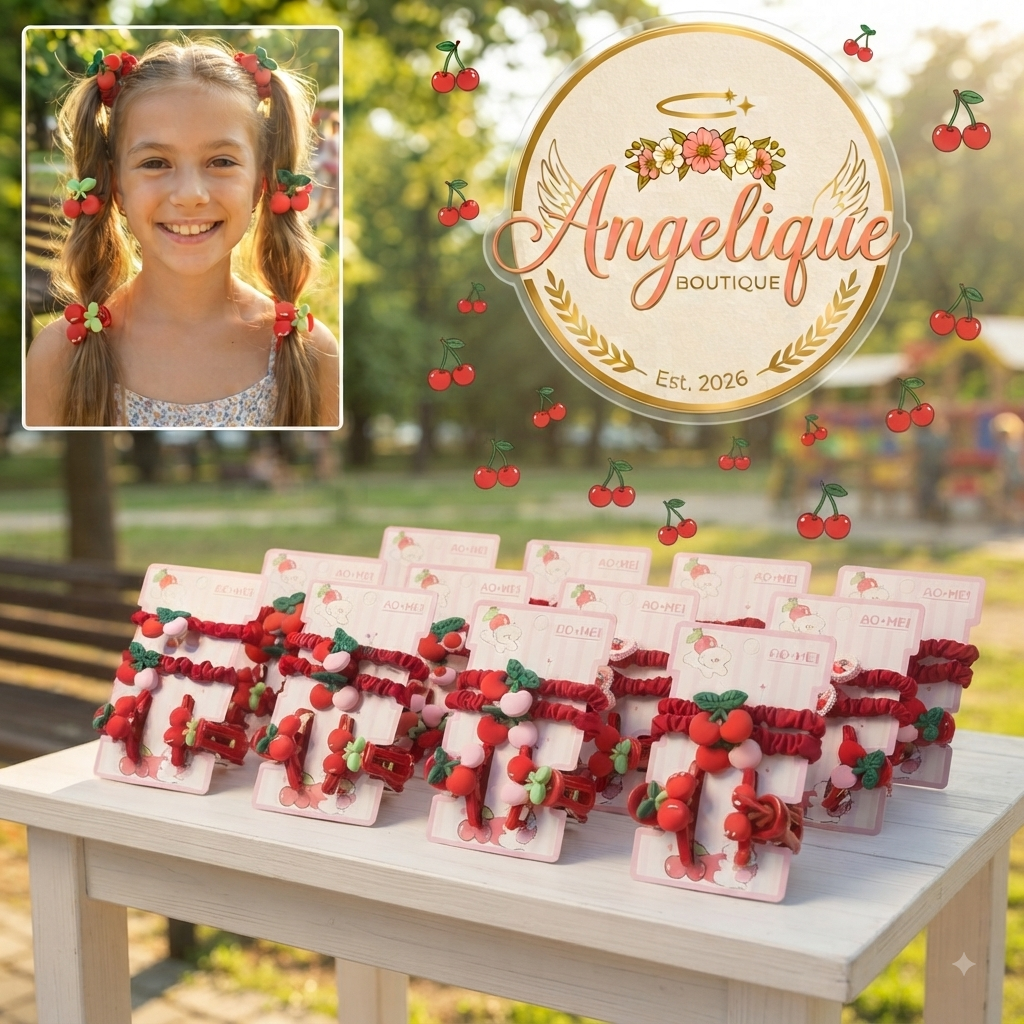 Cherry Hair Accessories Set for Girls – 4 Pieces - Angelique Boutique