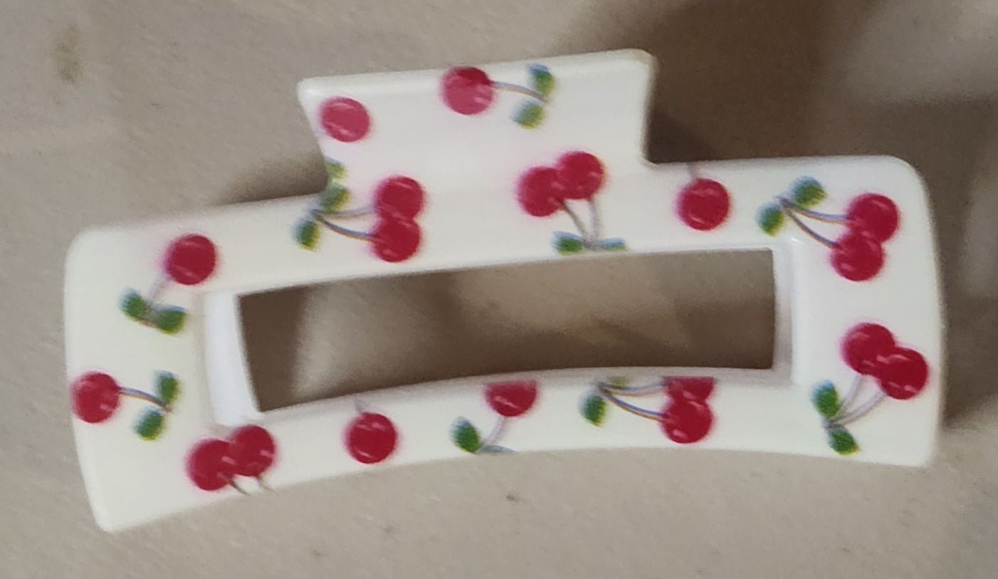 Cherry Print Rectangle Hair Claw Clips – 7 Colors - Angelique Boutique