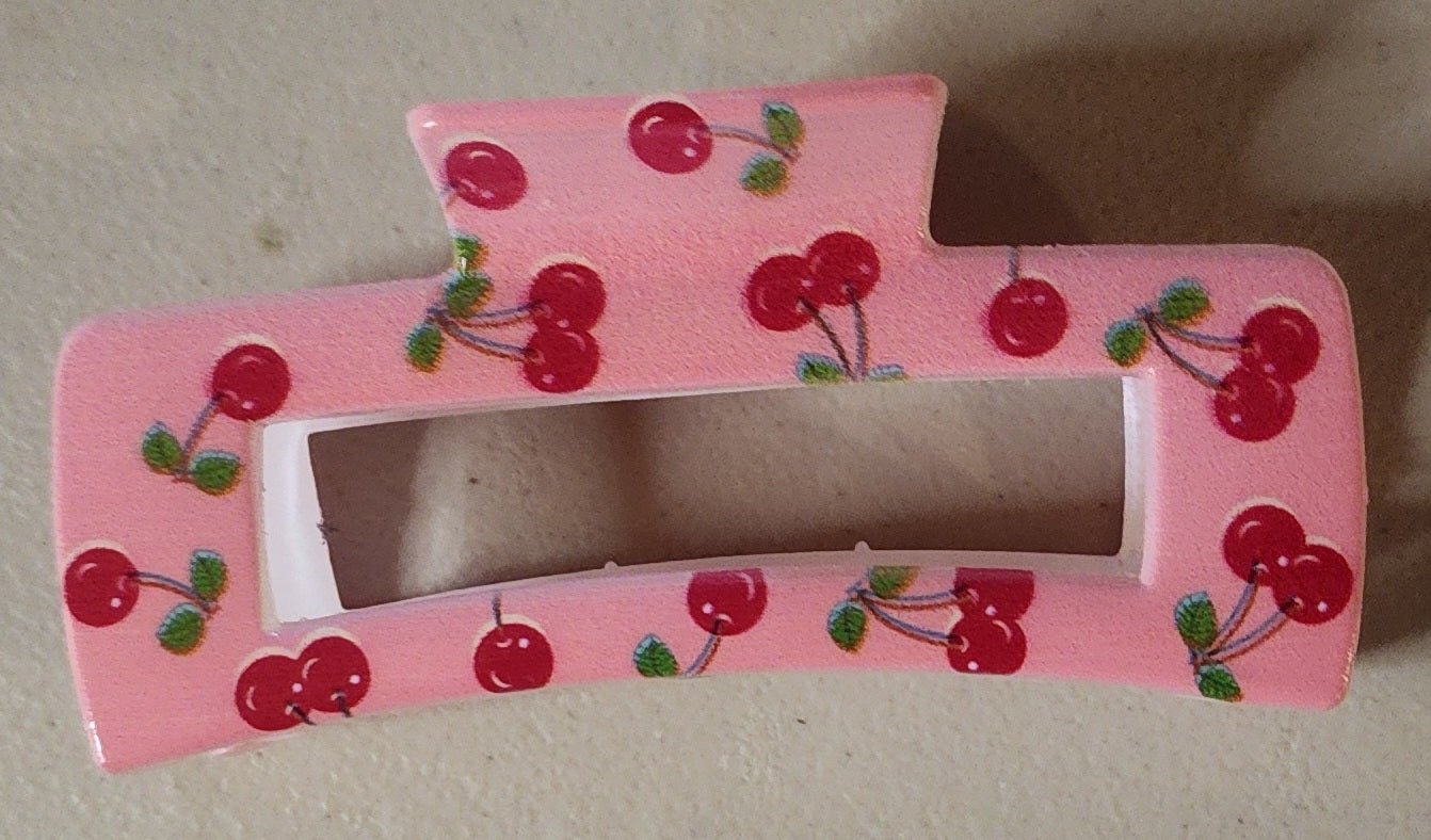 Cherry Print Rectangle Hair Claw Clips – 7 Colors - Angelique Boutique