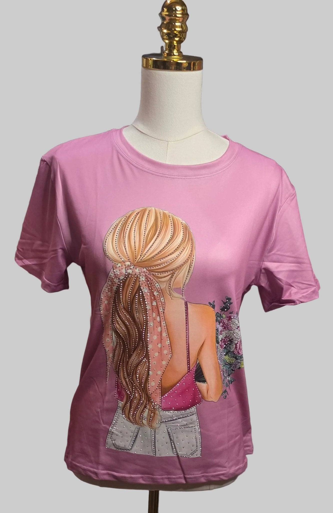 Chic Girl Rhinestone Graphic Tee | Women's Short Sleeve Top - Angelique Boutique