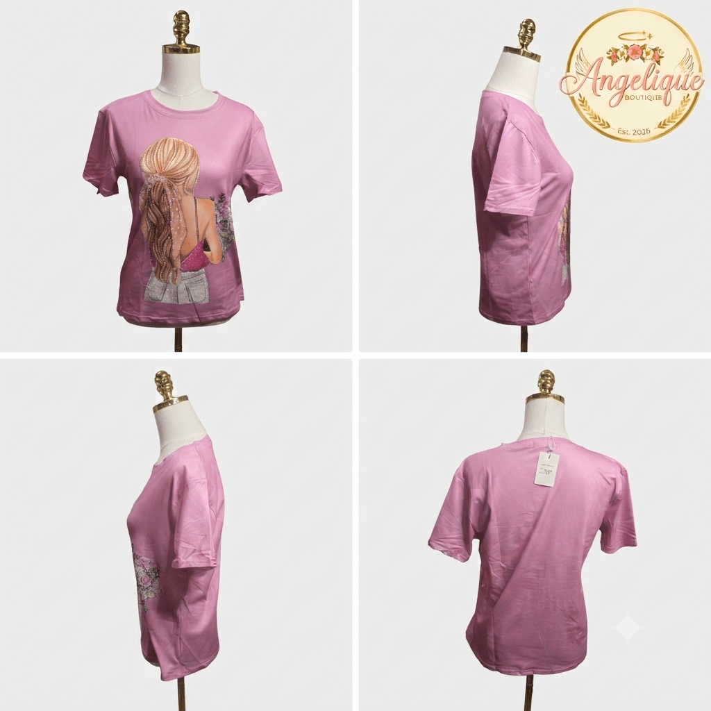 Chic Girl Rhinestone Graphic Tee | Women's Short Sleeve Top - Angelique Boutique