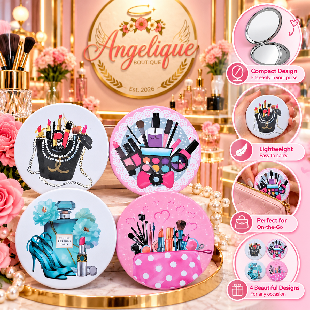 Classic Chic Double-Sided Cosmetic Mirror – Assorted Colors - Angelique Boutique