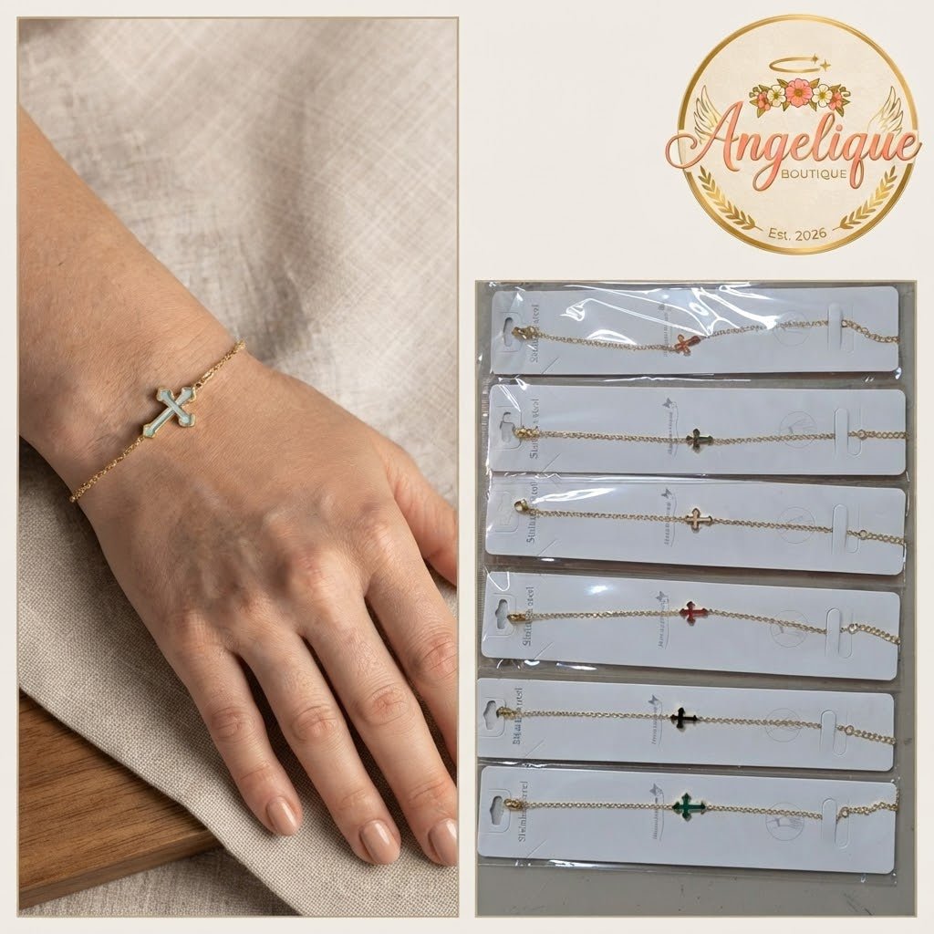 Cross Bracelet Stainless Steel Gold Silver Tone Colored - Angelique Boutique