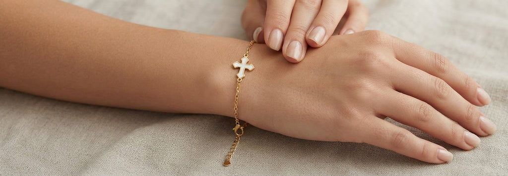 Cross Bracelet Stainless Steel Gold Silver Tone Colored - Angelique Boutique