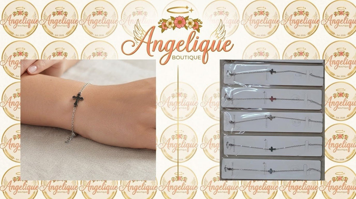 Cross Bracelet Stainless Steel Gold Silver Tone Colored - Angelique Boutique
