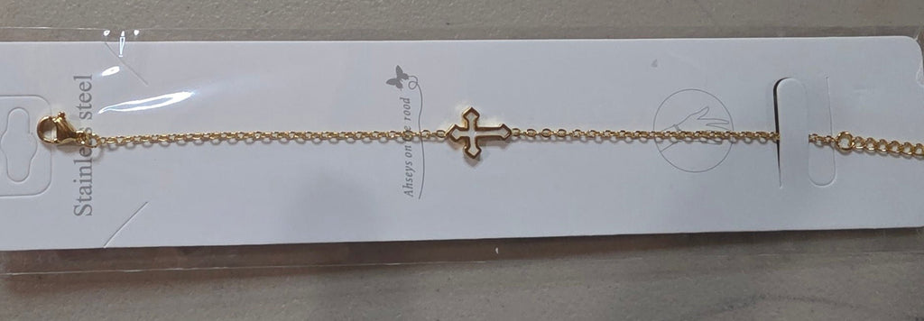 Cross Bracelet Stainless Steel Gold Silver Tone Colored - Angelique Boutique