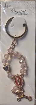 Crystal Rosary Keychain with Guadalupe Medal – 6 Colors - Angelique Boutique
