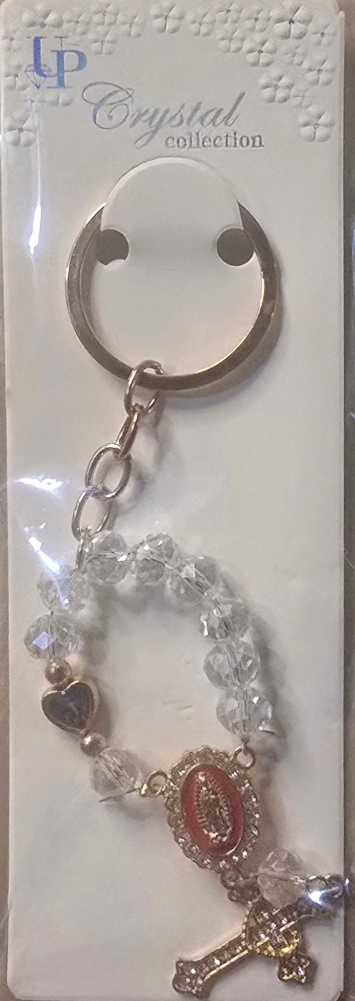 Crystal Rosary Keychain with Guadalupe Medal – 6 Colors - Angelique Boutique