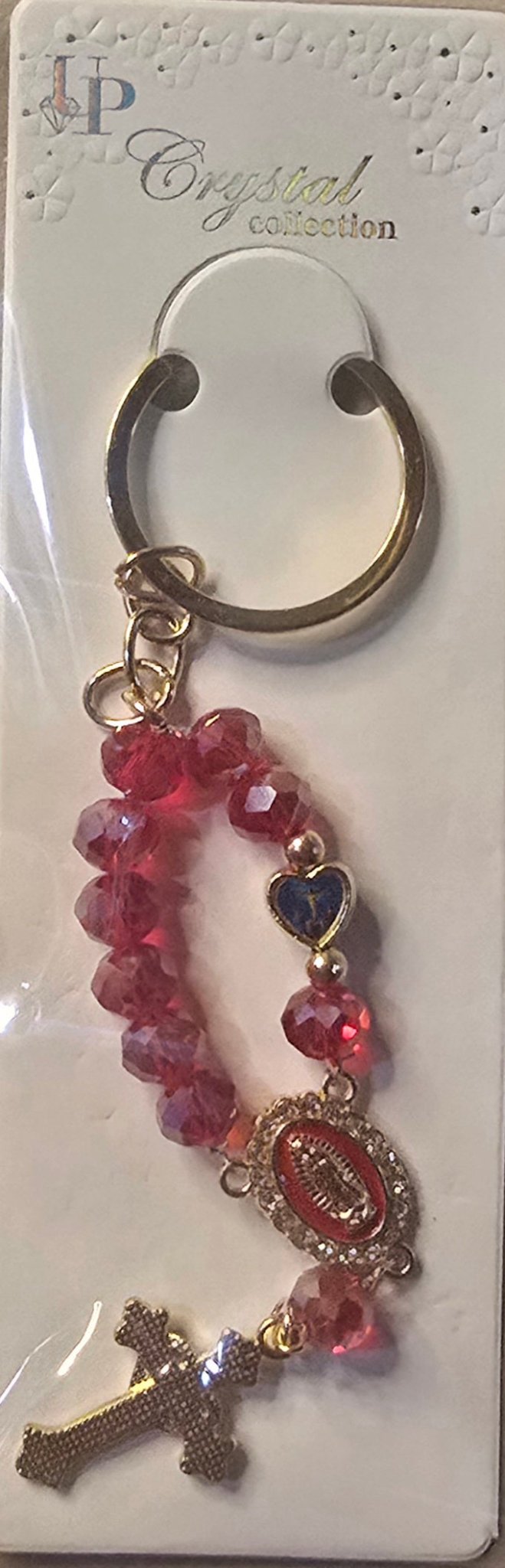 Crystal Rosary Keychain with Guadalupe Medal – 6 Colors - Angelique Boutique