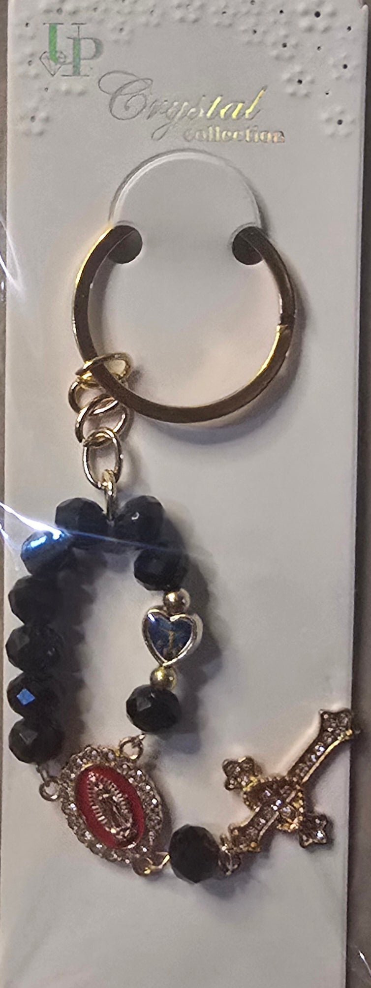 Crystal Rosary Keychain with Guadalupe Medal – 6 Colors - Angelique Boutique